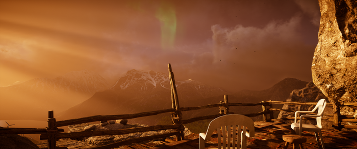 Assassin's Creed Valhalla landscape with aurora