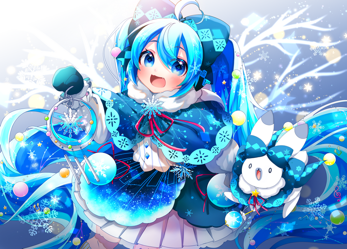 Yuki Miku from Vocaloid with a Snow Creature