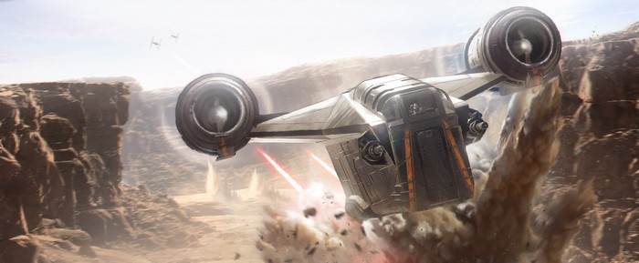 The Razor Crest from The Mandalorian in a dogfight