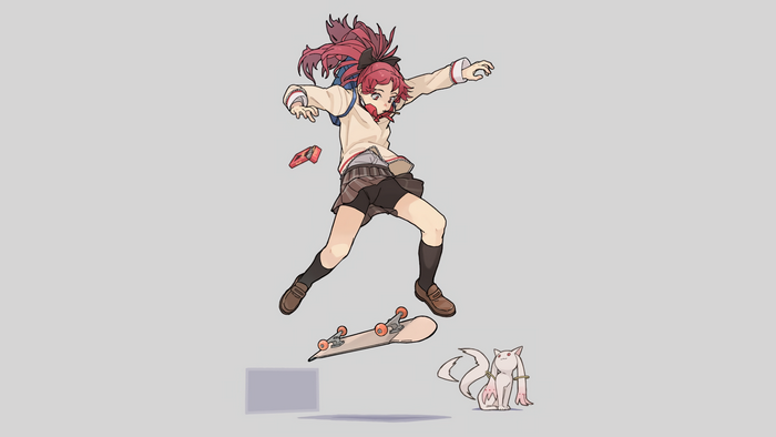 Sakura Kyouko from Mahou Shoujo Madoka Magica skateboarding