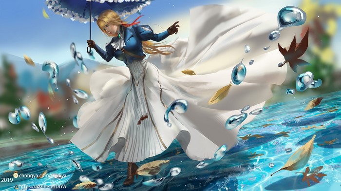Violet Evergarden with Umbrella in Water