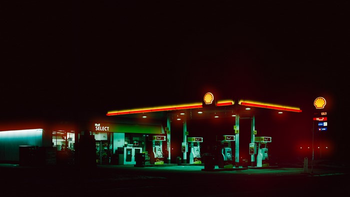 Shell gas station at night