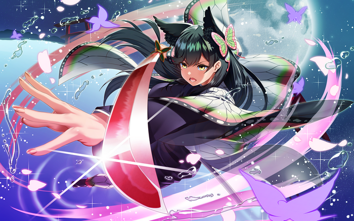 Anime girl with butterfly wings and katana