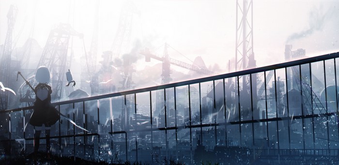 2B from Nier: Automata in a desolate city