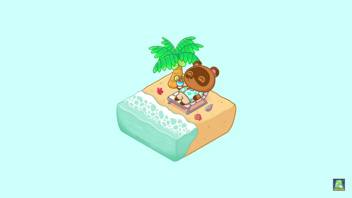 Tom Nook Relaxing on a Beach in Animal Crossing