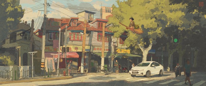 Kiki's Delivery Service 4K painting of a street scene
