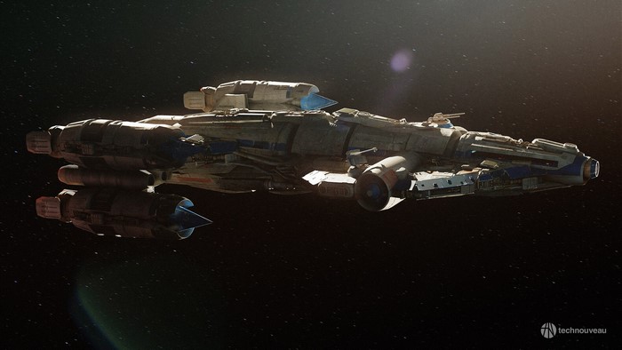 Spaceship in deep space, digital art