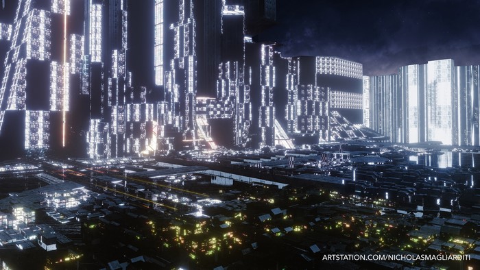 4K Futuristic Cyberpunk Cityscape by Nicholas Magliarditi