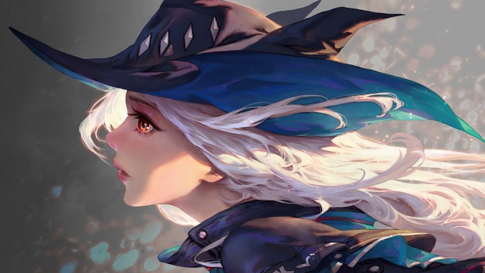 Skadi from Arknights wearing a hat