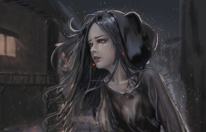 Fantasy girl Ydiya Kai in the rain at night
