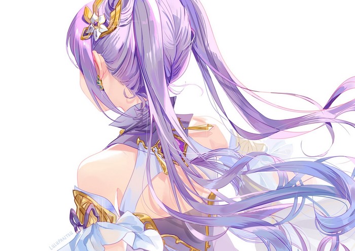 Keqing from Genshin Impact with Flowing Purple Hair
