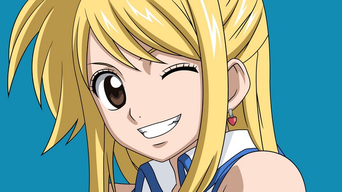 Lucy Heartfilia from Fairy Tail winks