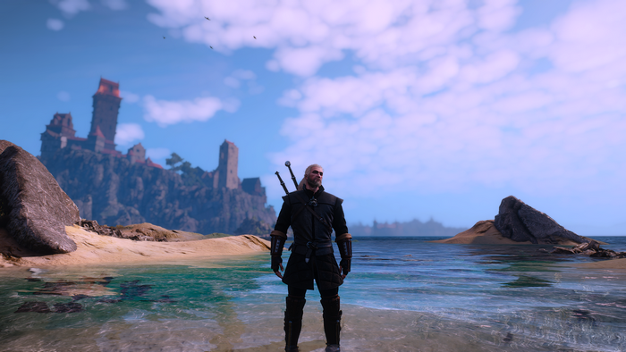 Geralt of Rivia from The Witcher 3: Wild Hunt on a beach