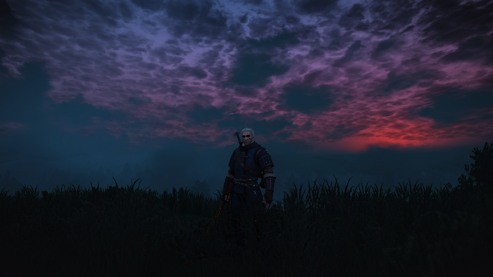 Geralt of Rivia from The Witcher 3: Wild Hunt at dusk