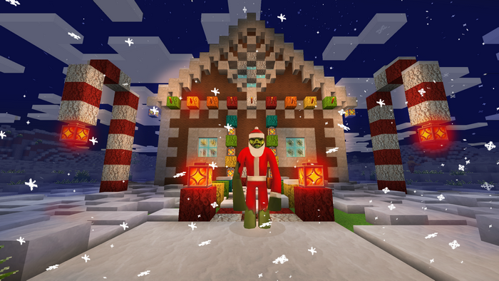 Minecraft Christmas gingerbread house with Santa