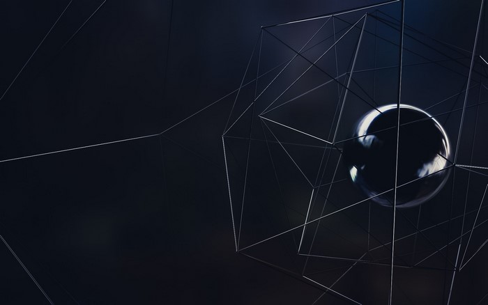 Abstract geometric structure with a reflective sphere