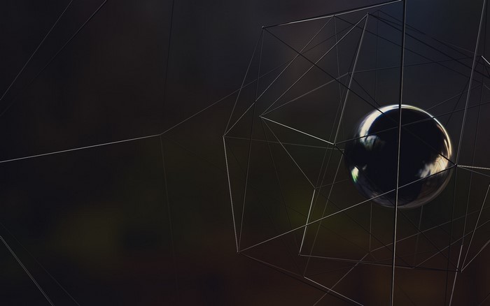 Abstract geometric structure with a reflective sphere