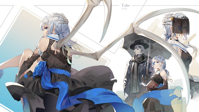 Anime girls with skeleton figures and scythes