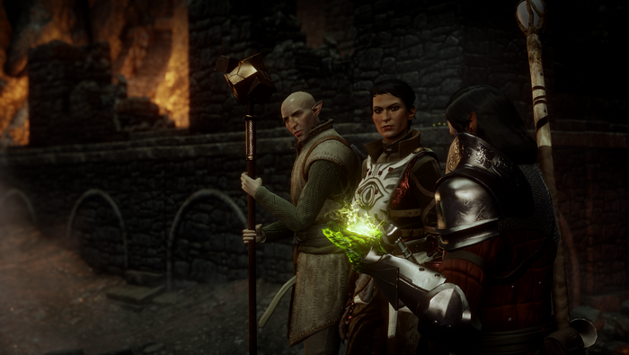Solas and Cassandra Pentaghast from Dragon Age: Inquisition