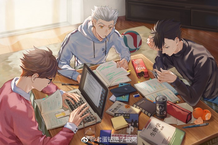Haikyuu!! characters studying together