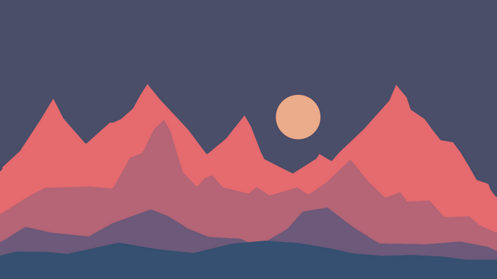 Abstract minimalist mountain range at sunset with moon