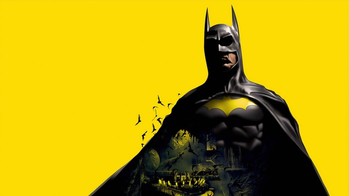 Batman from DC Comics with Batcave scene