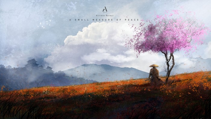 Samurai under a cherry blossom tree by Alireza Ravayi