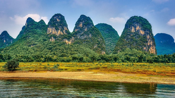 Karst mountains and river landscape