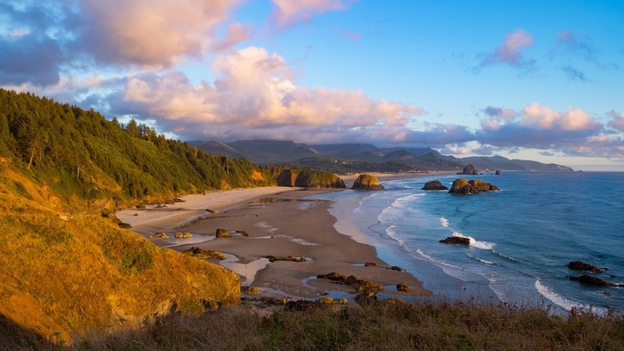 Oregon Coastline with Haystack Rock at Sunset