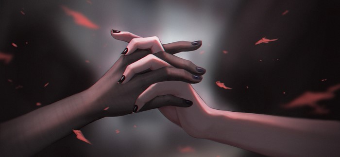 Anime yuri hands holding