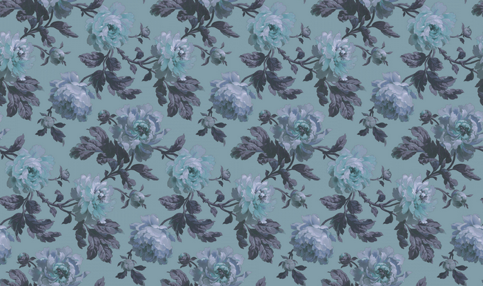 Floral pattern with blue and purple peonies