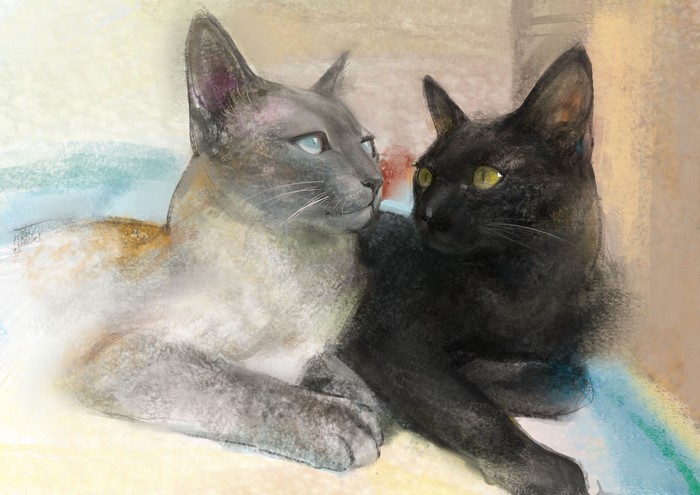 Painting of two cats by Feifei You