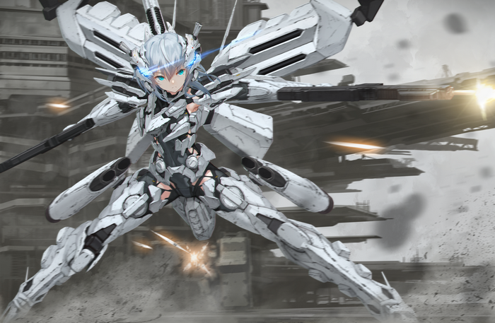 Mecha girl with guns in Armored Core