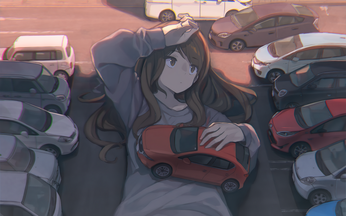 4K Anime Giantess Brown Eyes in Parking Lot