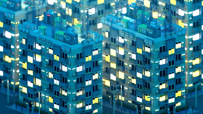 4K Artwork of Apartment Buildings by Adrien Cantone