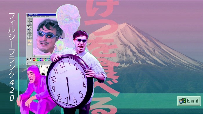 Mountains Aliens Vaporwave Broken Clocks Windows Pink