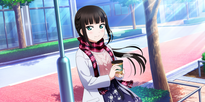Kurosawa Dia from Love Live! Sunshine holding a coffee cup