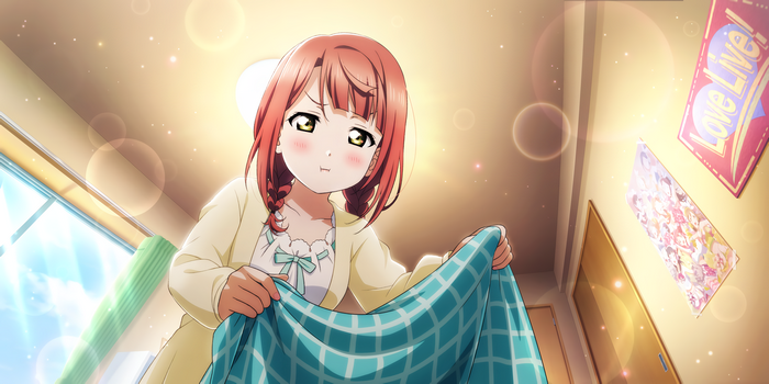 Uehara Ayumu from Love Live! Sunshine holding a blanket