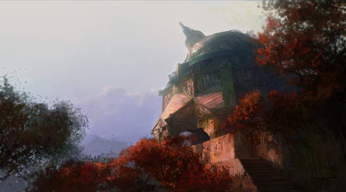 Fantasy art painting of an ancient building