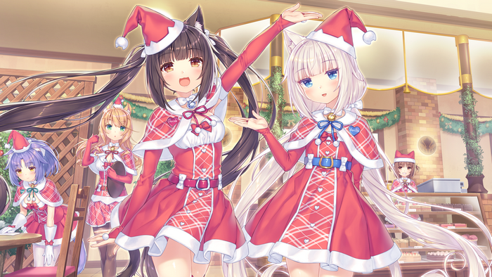 Neko Para, animal ears, Santa hats, anime, galgame, anime girls ...