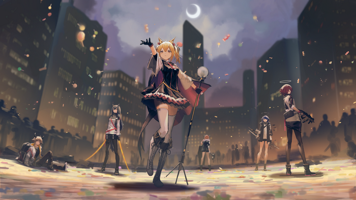 Arknights Characters Gathering Under Moonlight