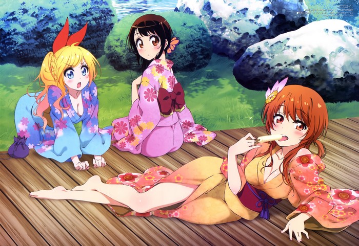 4K anime girls in yukata with ice cream