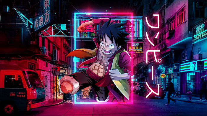 Monkey D. Luffy from One Piece in Neon City