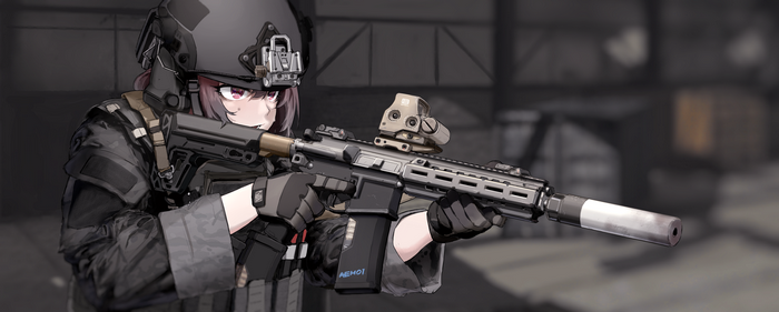 Anime girl with assault rifle AEM01