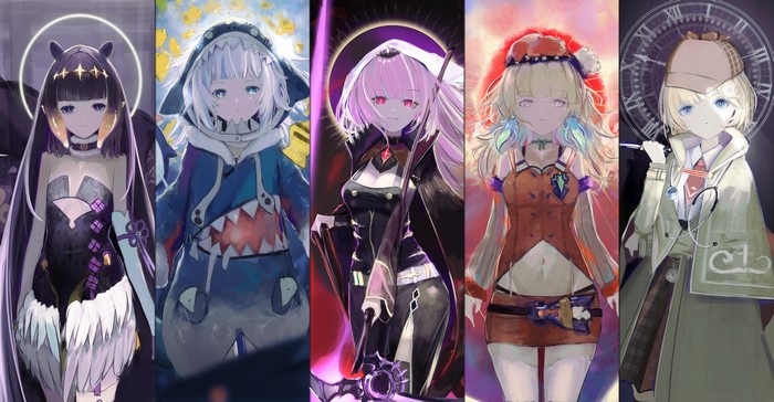Hololive: Ninomae Inanis, Gawr Gura, Mori Calliope, Takanashi Kiara, Watson Amelia