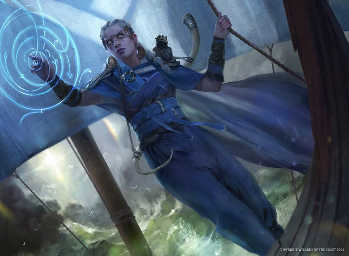 Woman casting magic on a ship