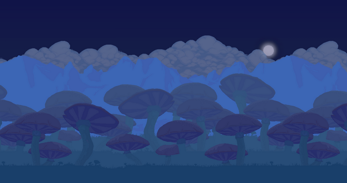 Terraria mushroom biome at night with moon