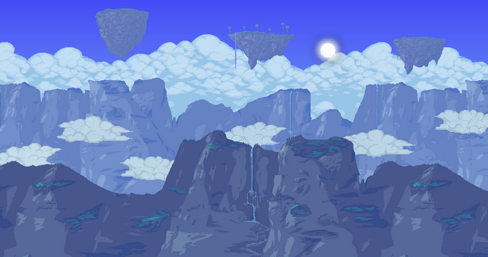 Terraria Sky Islands and Mountains Pixel Art