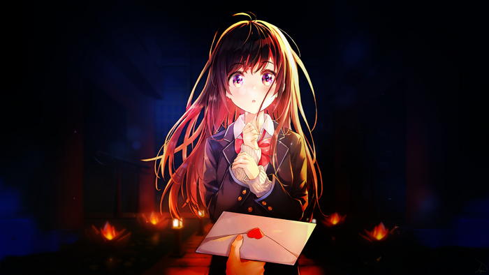 Anime girl in school uniform receiving a letter