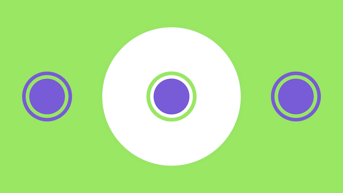 Green background with purple and white circles